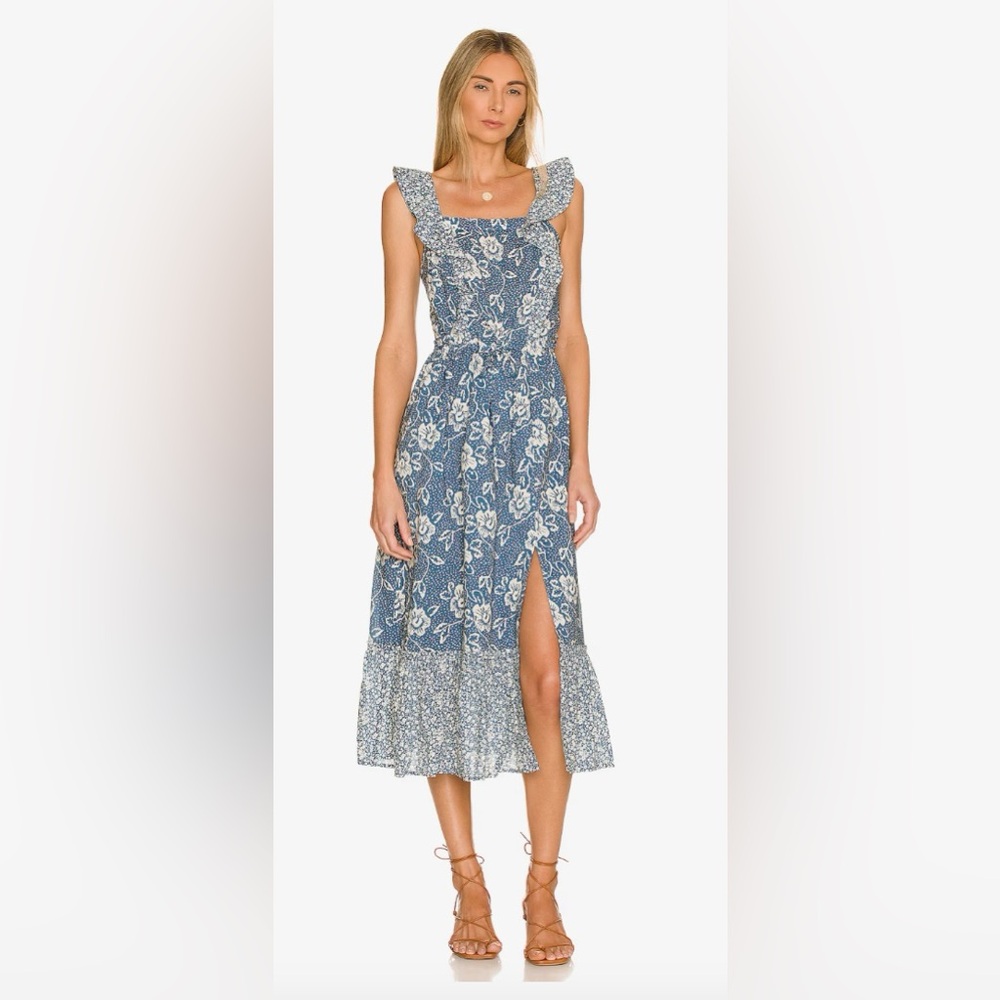 Paige blue floral midi dress with slit